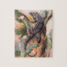 Tropische zwarte leguaan, vintage wilde reptielend legpuzzel
