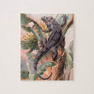 Tropische zwarte leguaan, vintage wilde reptielend legpuzzel