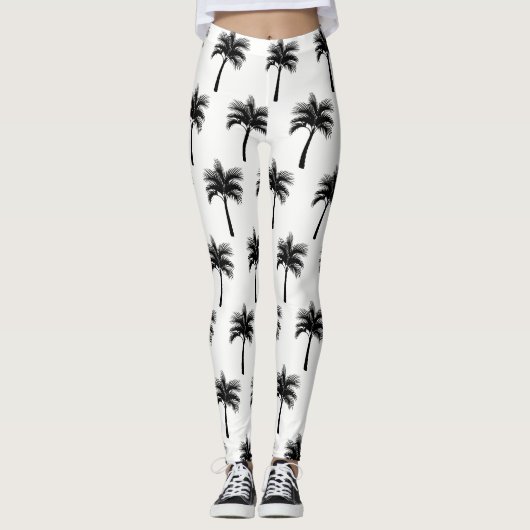 Tropische zwarte palmbomen leggings (Voorkant)