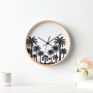 Tropische Zwarte Palmboom Silhouet Houten Wand K