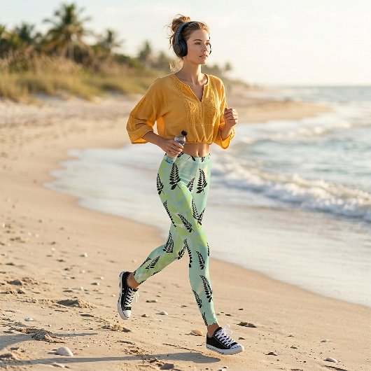 Tropische Zwarte Varentblad Leggings