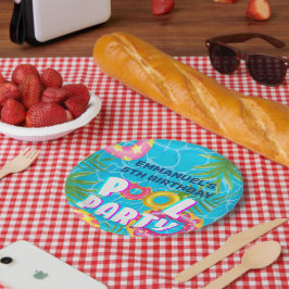 Tropische zwembadfeest verjaardags papieren borden bordje