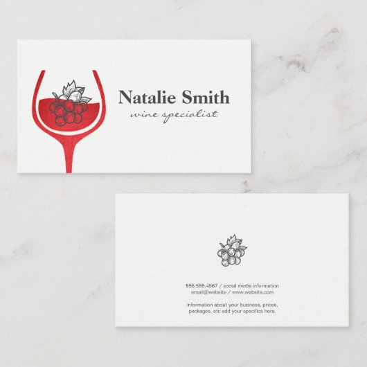 Tros druiven | Glas rode wijn Visitekaartje (Voorkant / Achterkant)