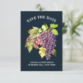 Tros rode wijnmakerij wijngaard bruiloft blauw save the date (Staand voorkant)