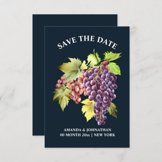 Tros rode wijnmakerij wijngaard bruiloft blauw save the date (Voorkant / Achterkant)