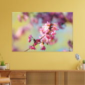 Tros SAKURA-bloesems op Groen, Blauw, Paars Canvas Afdruk (Insitu (Woonkamer))