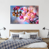 Tros Sakura-kersenbloesems in de wind Canvas Afdruk (Insitu (Slaapkamer))
