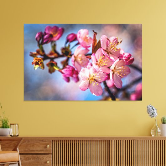 Tros Sakura-kersenbloesems in de wind Canvas Afdruk (Insitu (Woonkamer))