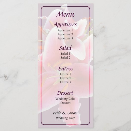 Tros Stargazer-lelies Trouwmenu Menu (Voorkant)