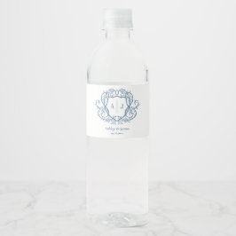 Trosroos Staalblauw Monogram Wapenschild Trouw Waterfles Etiket