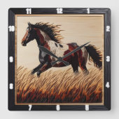 Trot Paint: Custom Wood Field Sun Vierkante Klok (Voorkant)