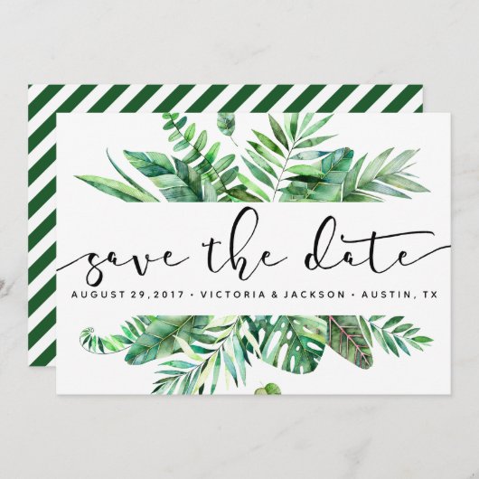 Trotropisch blad van de Waterverf van de klasse, m Save The Date (Voorkant / Achterkant)