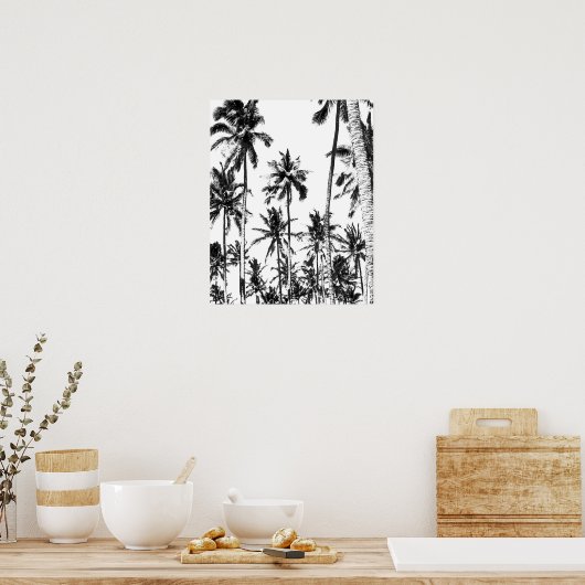 Trotropische zomer met zwarte en witte palmboom poster (Keuken)