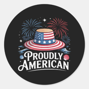 Trots Amerikaans - Patriotic Beach Sunhat Ronde Sticker