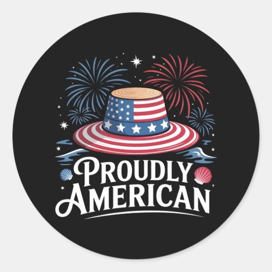 Trots Amerikaans - Patriotic Beach Sunhat Ronde Sticker (Voorkant)