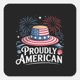 Trots Amerikaans - Patriotic Beach Sunhat Vierkante Sticker