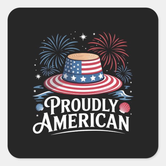 Trots Amerikaans - Patriotic Beach Sunhat Vierkante Sticker (Voorkant)