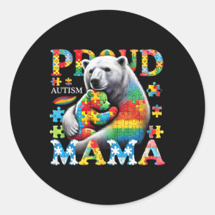 Trots Autisme Mama Beer Liefde Autisme Bewustzijn Ronde Sticker