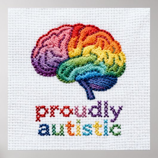 Trots Autistisch Geborduurde Regenboog Brain Desig Poster (Voorkant)
