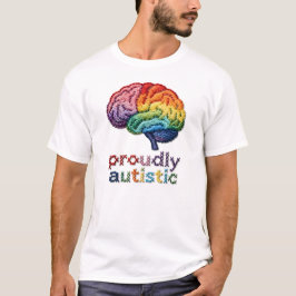 Trots Autistisch Geborduurde Regenboog Brain Desig T-shirt