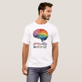 Trots Autistisch Geborduurde Regenboog Brain Desig T-shirt (Voorkant volledig)
