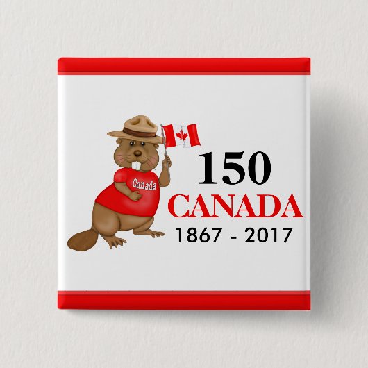 Trots Canadian Beaver 150 Jubileum Vierkante Button 5,1 Cm (Voorkant)