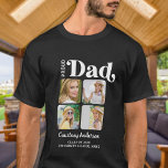 Trots DAD Retro Modern Custom 4 Foto Afstuderen T-shirt<br><div class="desc">Gefeliciteerd met het afstuderen van uw kind! Als trotse vader verdien je het om je liefde en steun af te shows met een gepersonaliseerd T-shirt. Dit retro-moderne ontwerp is voorzien van een fotocollage waarin vier van uw favoriete herinneringen met uw afstuderen worden getoond. Of het nu van de middelbare school,...</div>