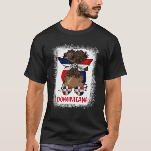 Trots Dominicaans Meisje Messy Bun Dominica Vlag Z T-shirt (Voorkant)