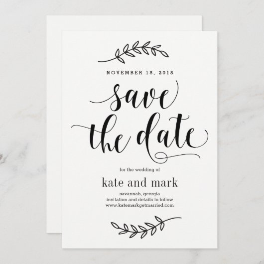 Trots Elegant Trouwkaart Save The Date Kaart Wit (Voorkant / Achterkant)
