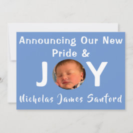 Trots en vreugde Baby Jongen Foto Geboorte Aankond Kaart