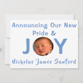 Trots en vreugde Baby Jongen Foto Geboorte Aankond Kaart