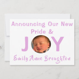 Trots en vreugde Baby Meisje Foto Geboorte Aankond Kaart