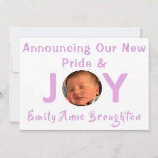 Trots en vreugde Baby Meisje Foto Geboorte Aankond Kaart