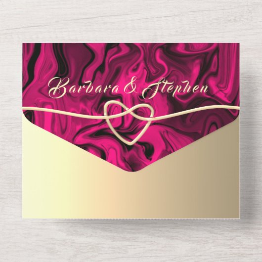 Trots Fuchsia Goud Foto Trouw Uitnodiging (Achterkant)