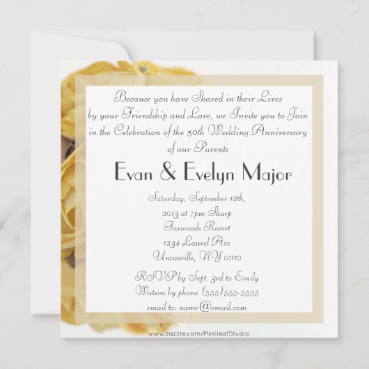 Trots Gele Rozen Trouwverjaardag Uitnodiging (Achterkant)