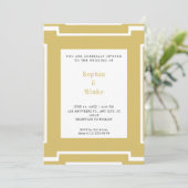Trots Goud en Witte Art Deco Trouw Kaart (Staand voorkant)