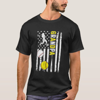 Trots honkbal softbal opa amerikaanse vlag t-shirt