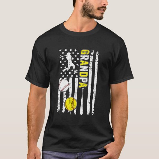 Trots honkbal softbal opa amerikaanse vlag t-shirt (Voorkant)