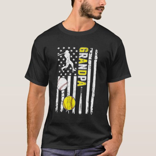 Trots honkbal softbal opa amerikaanse vlag t-shirt (Voorkant)