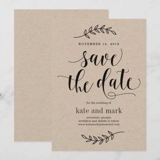 Trots Huwelijk Save The Date Kaart Kraft (Voorkant / Achterkant)