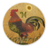 Trots Land Rooster Monogram Lade Keramische Knop (Voorkant)