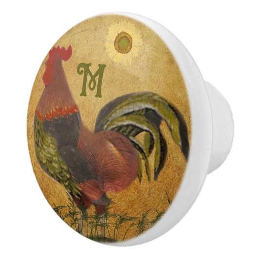 Trots Land Rooster Monogram Lade Keramische Knop (Rechts)