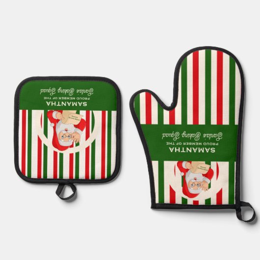 Trots lid Santa's Baking Squad Baker Kerstmis Ovenwant & Pannenlap Set (Voorkant)