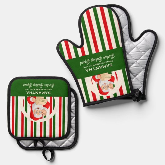 Trots lid Santa's Baking Squad Baker Kerstmis Ovenwant & Pannenlap Set (Voorkant / Achterkant)
