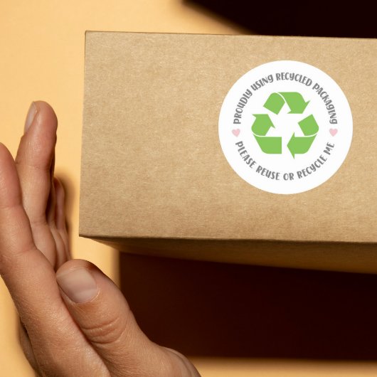trots met gerecyclede verpakkingen verzenden eco  ronde sticker