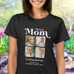 Trots MOM Retro Modern Custom 4 Foto Afstuderen T-shirt<br><div class="desc">Gefeliciteerd met het afstuderen van uw kind! Als trotse moeder verdien je het om je liefde en steun af te shows met een gepersonaliseerd T-shirt. Dit retro-moderne ontwerp is voorzien van een fotocollage waarin vier van uw favoriete herinneringen met uw afstuderen worden getoond. Of het nu van de middelbare school,...</div>