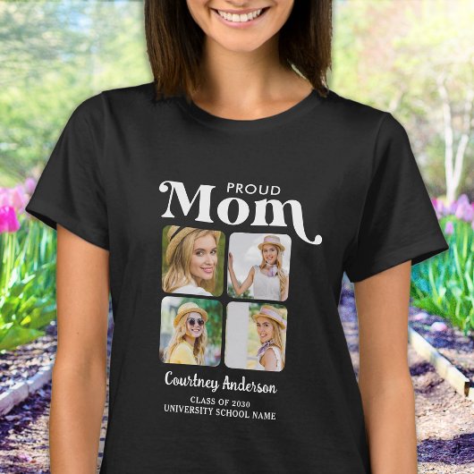 Trots MOM Retro Modern Custom 4 Foto Afstuderen T-shirt