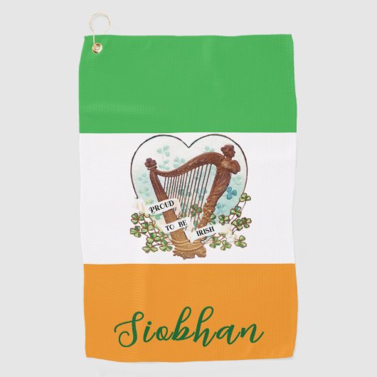 Trots om Iers  Harp en Shamrock Custom te zijn Golfhanddoek (Voorkant)