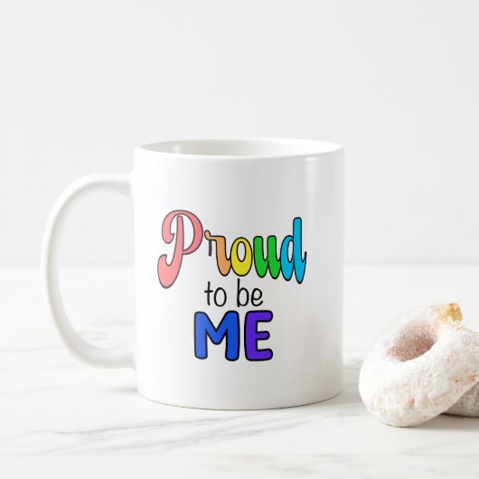 "Trots om mij te zijn" Rainbow Text Koffiemok (Met donut)