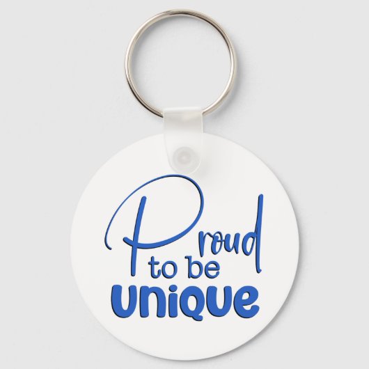 "Trots om uniek te zijn" Blauwe Typografie Sleutelhanger (Voorkant)